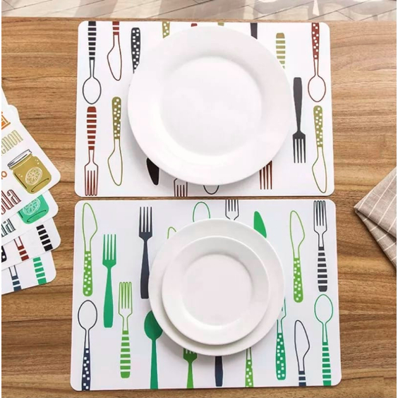 DHIO - Tatakan Piring Anti Panas Bahan PVC Motif Tatakan Alas Meja Makan Taplak Meja