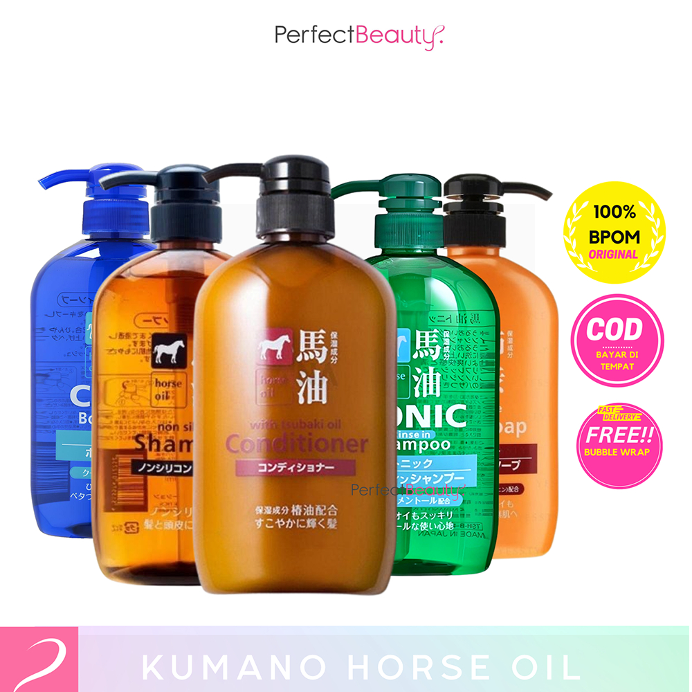 KUMANO Yushi Horse Oil Silicon Free/Tonic Rinse(Shampo/Condi/Body)(600ml) Bebas Silikon