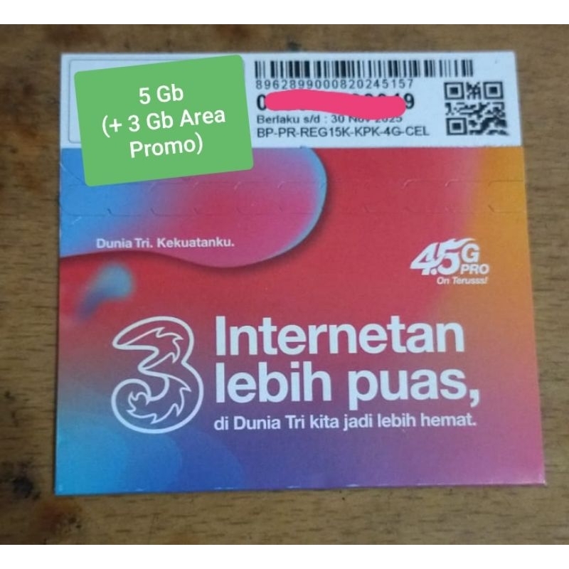 kartu Tri 6,5 Gb / 30 Hari