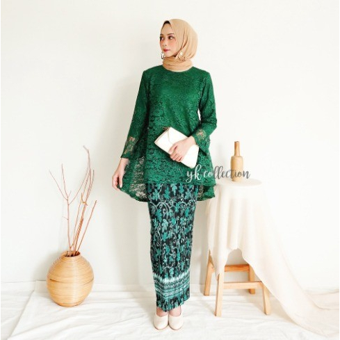 PROMO  KEBAYA RINJANI BRUKAT ( SETELAN ) - Kebaya Tunik Modern 2023 - Kebaya Tunik Brukat WARNA HIJA