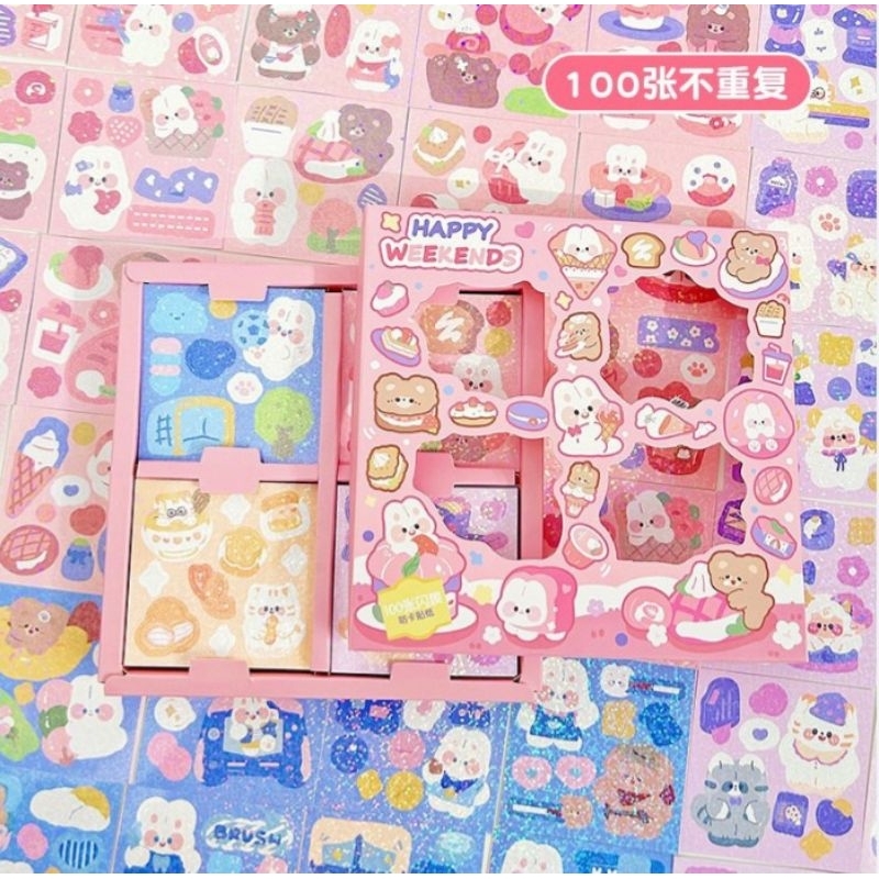 

1lembar stiker happy weekend hologram