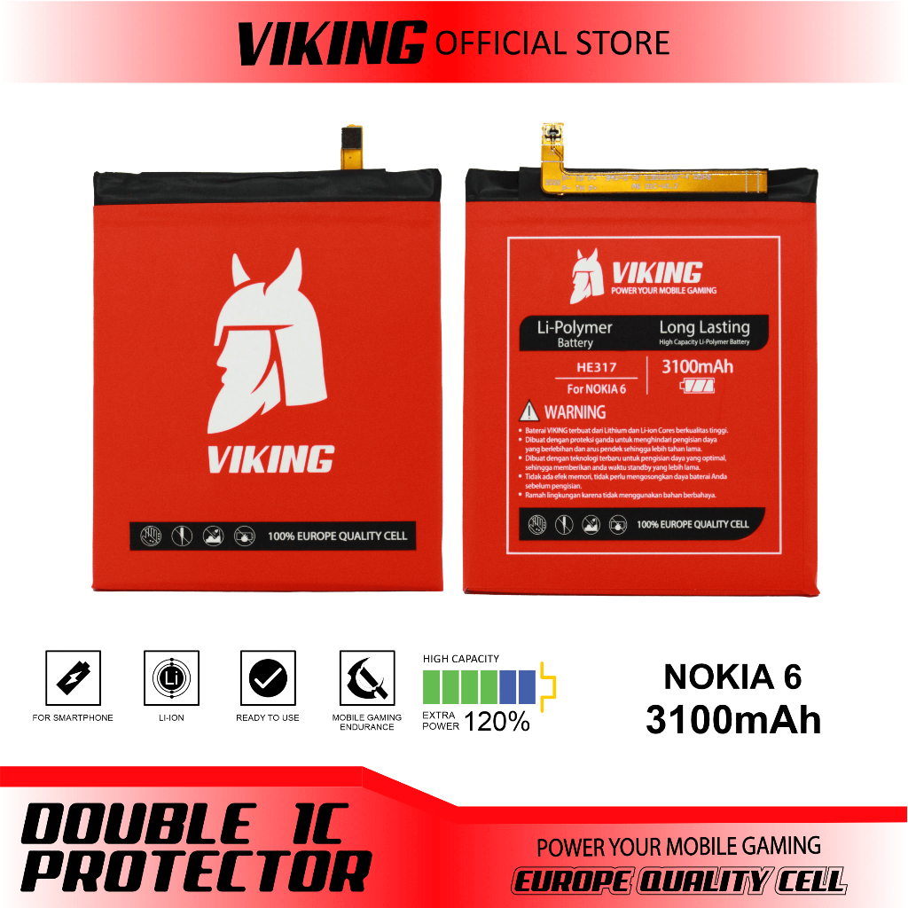 VIKING Baterai Nokia 6 HE317 Double Power