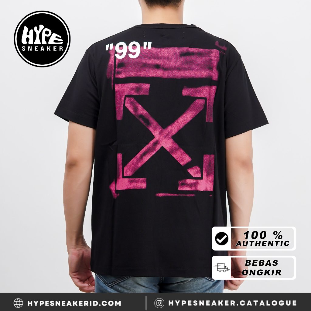Kaos OFF WHITE STENCIL FUCHSIA ARROW BLACK Tshirt 100% ORIGINAL