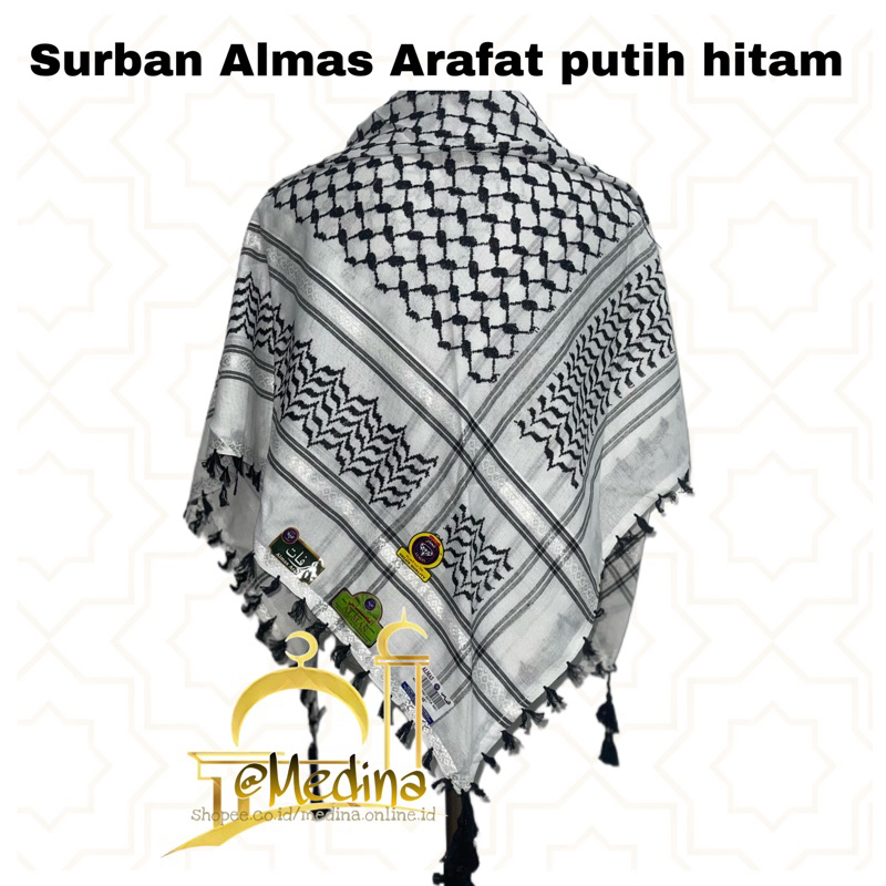 Surban ORI Almas Arafat koncer Putih hitam Ecer/Grosir. Sorban putih