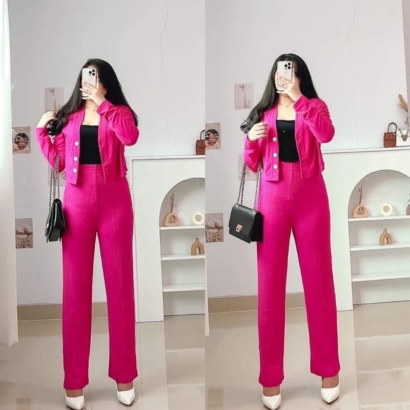 Casey Set Premium Knit ( Candi+Pants ) Setelan Wanita Crop Dan Celana Knit Premium