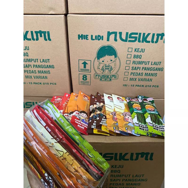 

Mie lidi Nusikimi Isi 10 Pcs ada 5 Varian Rasa