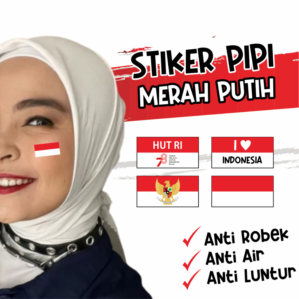 

READY STOK - MIN 30pcs !!! STIKER PIPI MERAH PUTIH / BENDERA INDONESIA KEMERDEKAAN AGUSTUSAN