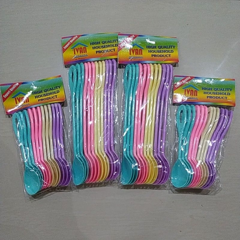 Sendok teh plastik gagang panjang pendek, sendok es teh warna pastel pelangi