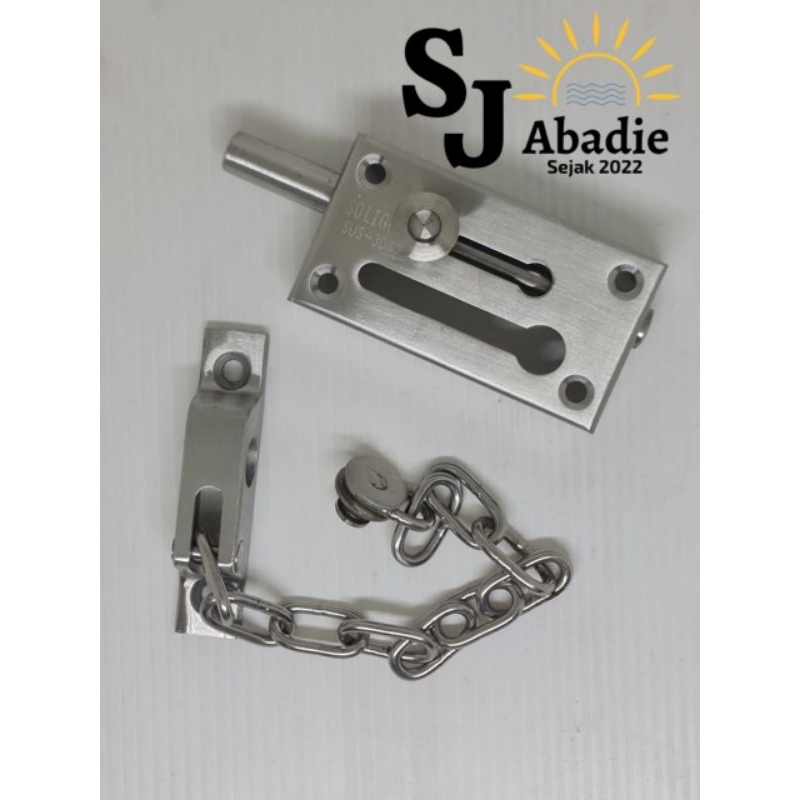 (1 PC) Grendel Rantai Pintu Pengaman SOLIGEN Door Bolt With Chain Stainless Steel SUS 304 - Alat Pengaman | SJ ABADIE |