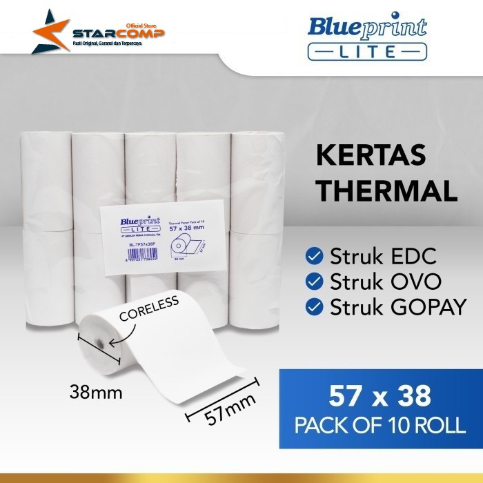 

KERTAS THERMAL BLUEPRINT LITE 57x38 PER ROLL 57x38mm