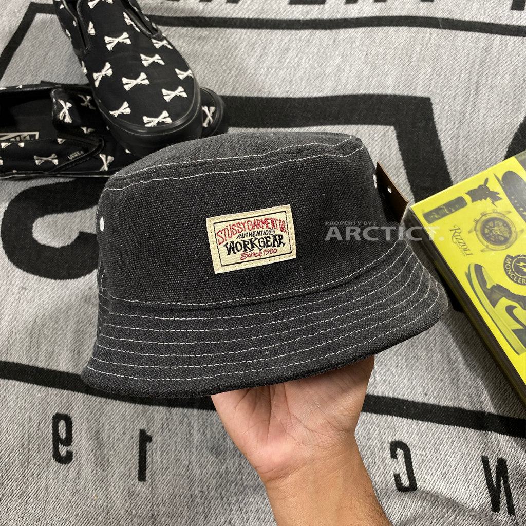 STUSSY CANVAS WORKGEAR BUCKET HAT - BLACK | ORIGINAL