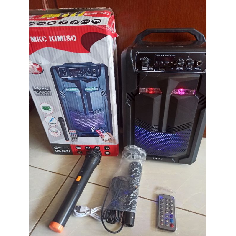 Speaker Bluetooth Kimiso QS 889 Bonus Mic Wirelles + Mic Kabel + Mic Remote - Speaker Bluetooth Karo