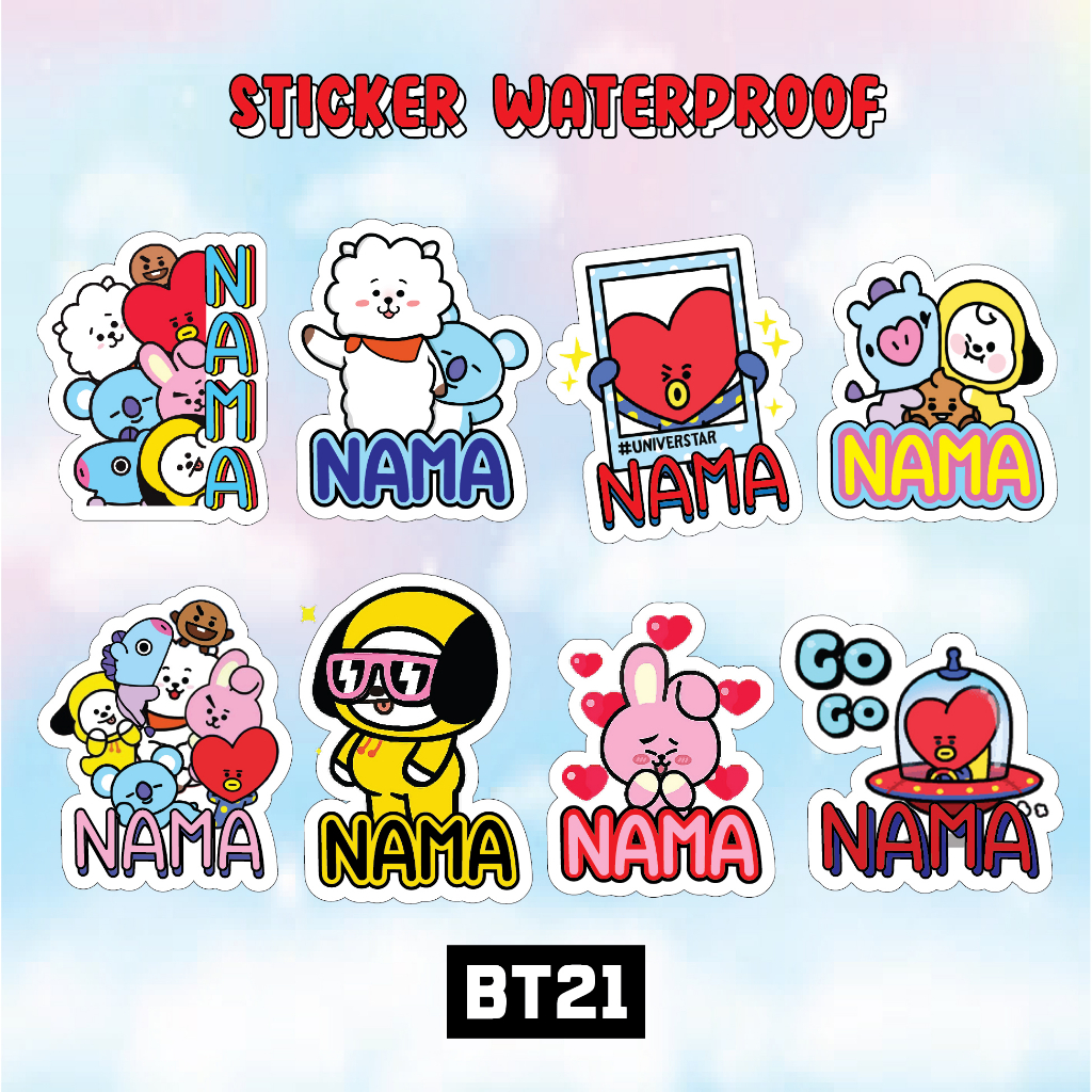 Stiker / Label  Nama Anak - Karakter Lucu waterproof (FREE Custom Nama) - BT21