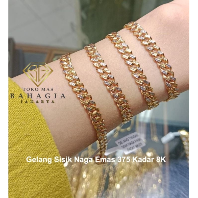 Gelang Sisik Naga Kombinasi Emas 375 Kadar 8K