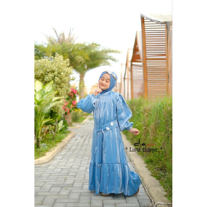 Gamis Anak perempuan Luna Shimmer Series Model terbaru Free Hijab Fashmina Anak