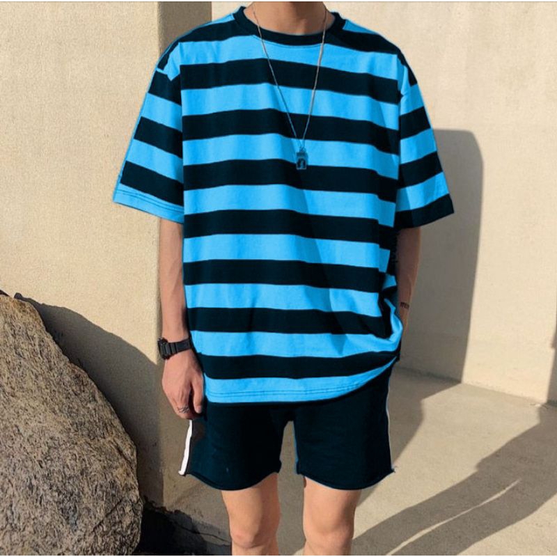 Kaos Salur garis garis Stripe Pria Kaos Baju kaos Distro Baju kaos Terlaris-2