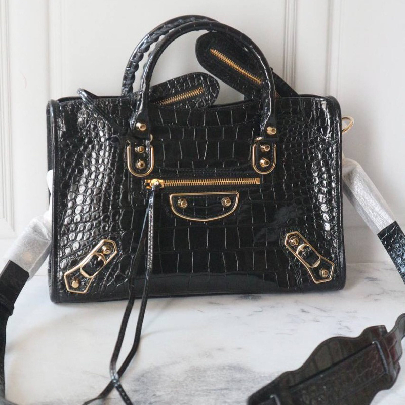Balenciaga small metallic edge black croco ghw