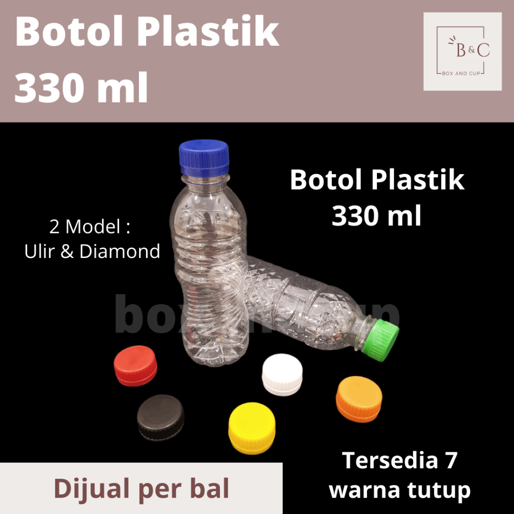 [1 BAL] Botol Plastik PET Bening 330 ml Ulir & Diamond Kecil Aqua, Jus, Minuman Dingin