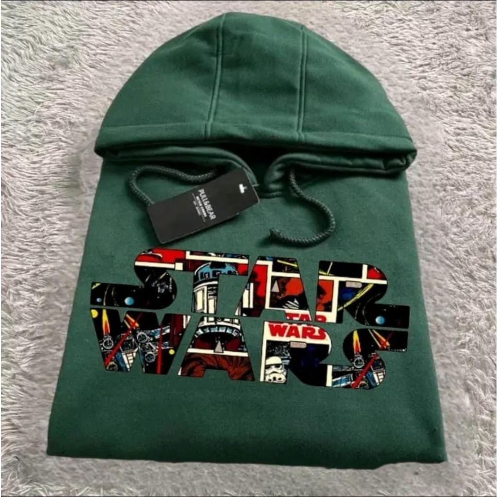 JAKET HOODIE PULL & BEAR X STARWARS HIJAU ARMY PREMIUM DISTRO UNISEX BAHAN FLEECE TEBAL