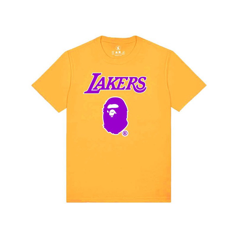 Tees LAKERS x BAPE UNISEX premium 24s Cotton combed kaos tshirt Kaos DISTRO NEW