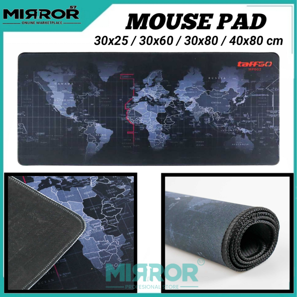Mouse Pad Gaming XL Desk Mat Mousepad Besar Motif Peta Dunia 30x25/ 30x60/ 30x80/ 40x80 cm Anti Slip