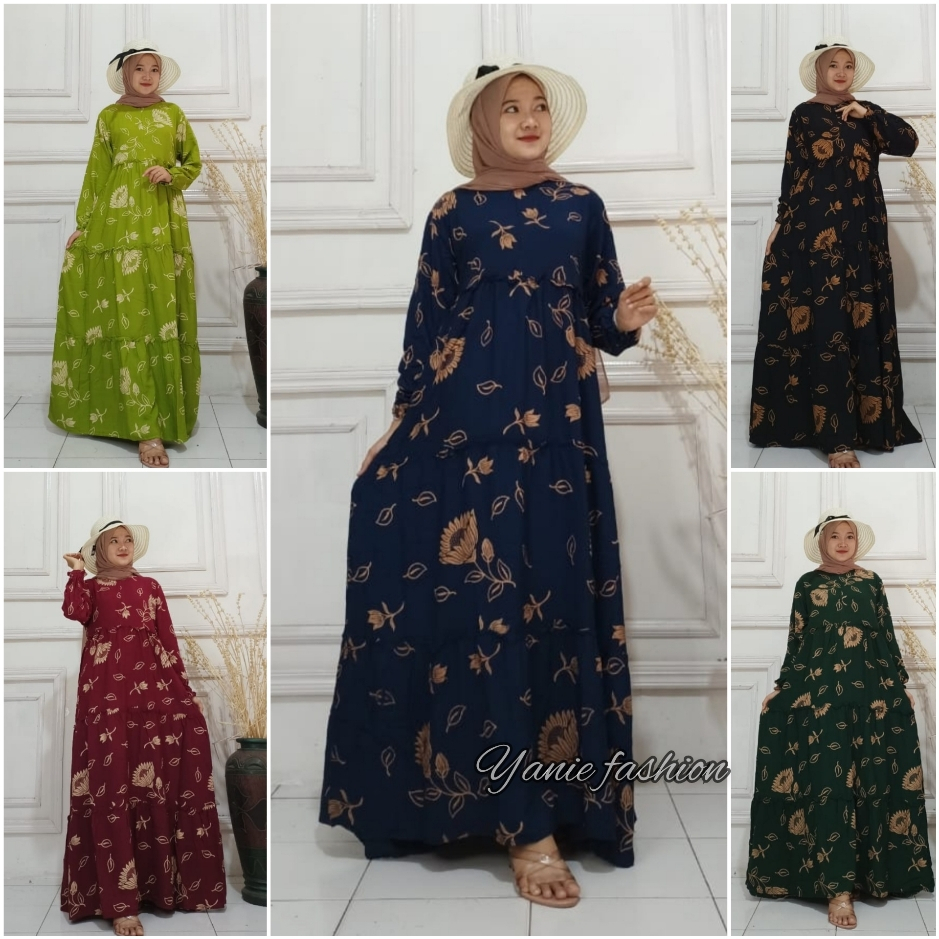 Gamis Rayon Motif Bunga / Gamis Rayon Premium / Gamis Lebaran Terbaru 2023 / Gamis Susun Terbaru