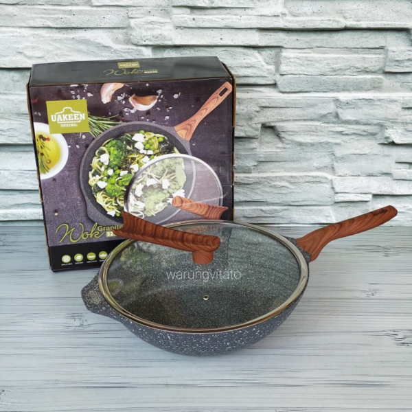 Jual UAKEEN WOK GRANITE 32CM WOKPAN WAJAN PENGGORENGAN GRANITE VAKEN VK170 Diskon