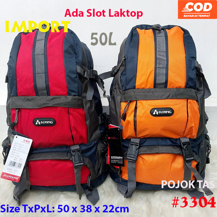 Tas Ransel Gunung Hiking Pria Perempuan Laki Laki Wanita Traveling Bag Anti Air 50 Liter Import Back