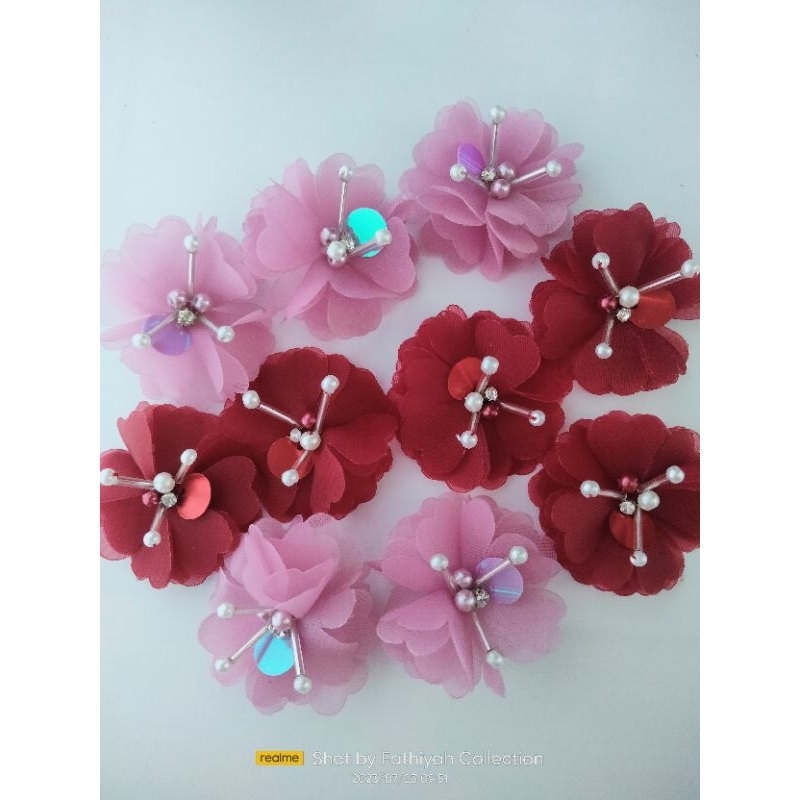 APLIKASI BUNGA SOLDER 3D ORGANZA PAYET