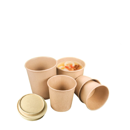 Brown paper cup soup | mangkok kertas kraft coklat cup sup 12 oz + tutup | Cup soup