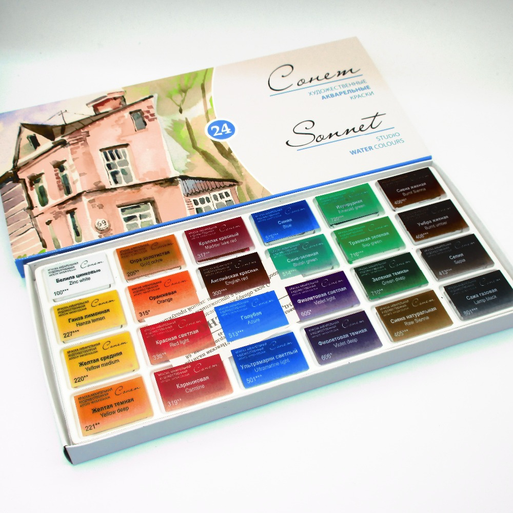 

[Artopia] 16 24 Nevskaya Palitra Artists’ Watercolours Sonnet Set 2,5 ml Full Pans / White Night Russian Rusia Cat Air Watercolor Water Color Colour Warna
