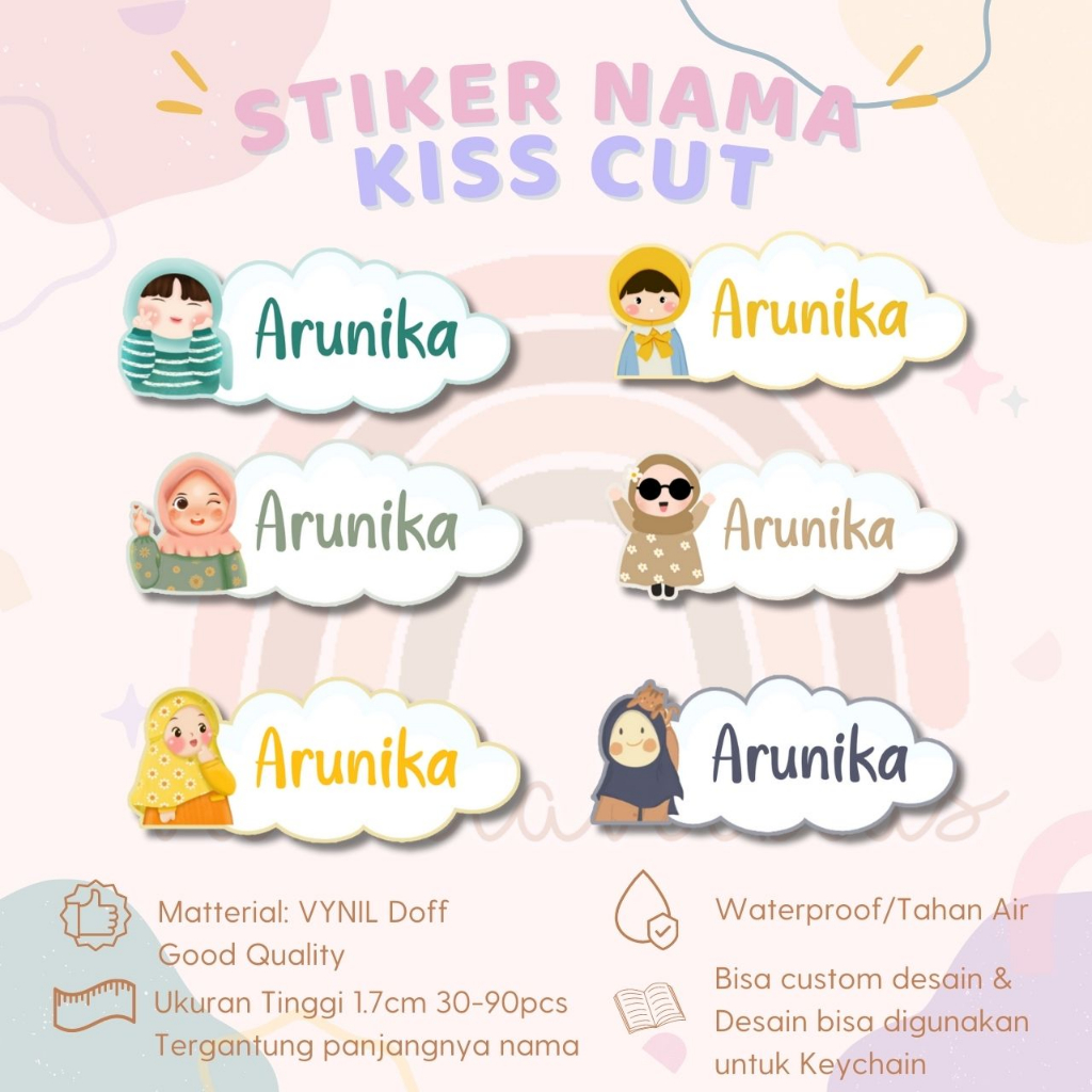 

Stiker Kiss Cut HIJAB SERIES 2 Label Nama Waterproof Tahan Air