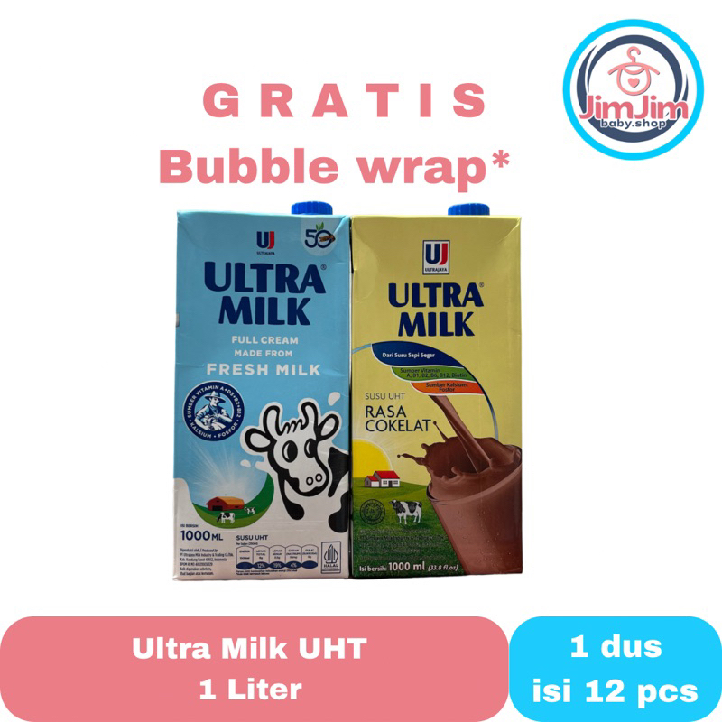 Susu Ultra Milk UHT 1 Liter / 1 Dus / Cokelat / Full Cream / GROSIR