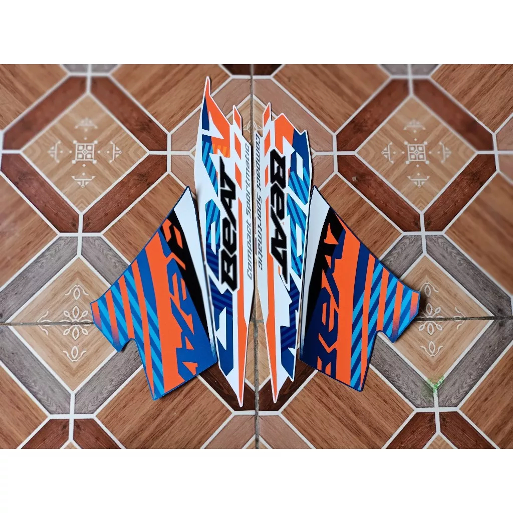 stiker striping honda beat fi 2021 putih biru lis body original