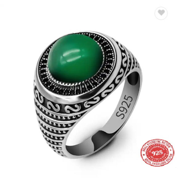 Cincin Pria Original Perak 925 Natural Green  Red Onyx Disain Turkey