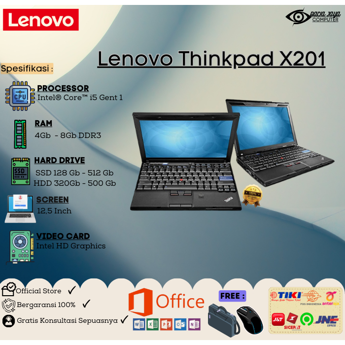 Laptop Lenovo Thinkpad X201 Core i5 Gen 1 Ram 8GB Ssd 256GB
