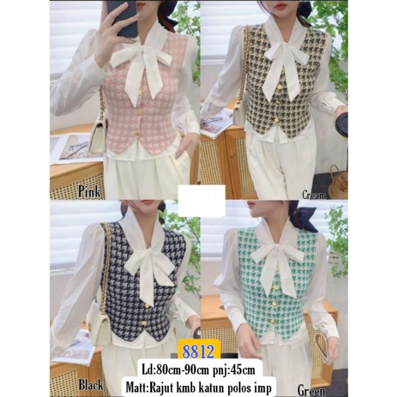 Blouse Panjang Rajut Kombi Katun Import 8812 / Blouse Import / Atasan Wanita Korea / Fashion Import 