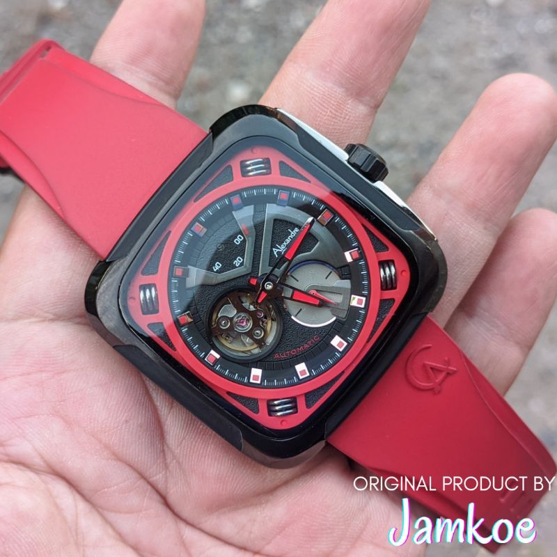 Jam Tangan Alexandre Christie 6577 MA Pria Second Bekas Original Strap Rubber Karet Merah keren Gaul