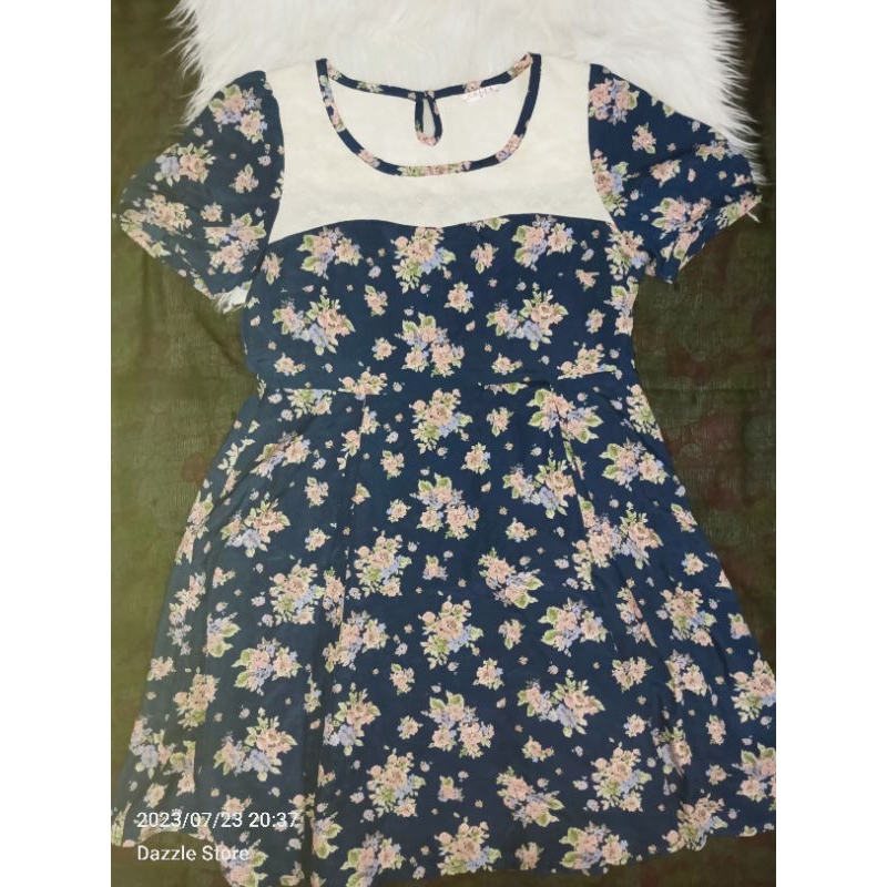 Dress Colza bunga Navy