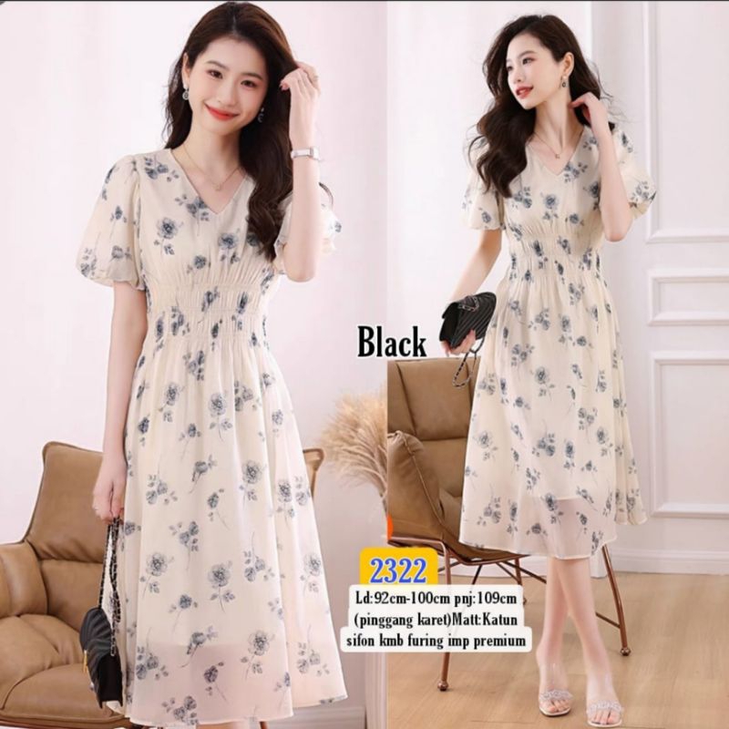 Dress Tangan Pendek Flower Import / Dres Korea / Atasan Dres Import / Baju Dres Wanita / Fashion Dre