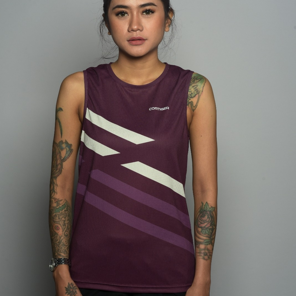 Jersey lari pria Cortiger Jersey lari wanita Cortiger  - CORE PRIMO "SINGLET RUNNING LINEA BURGUNDY"