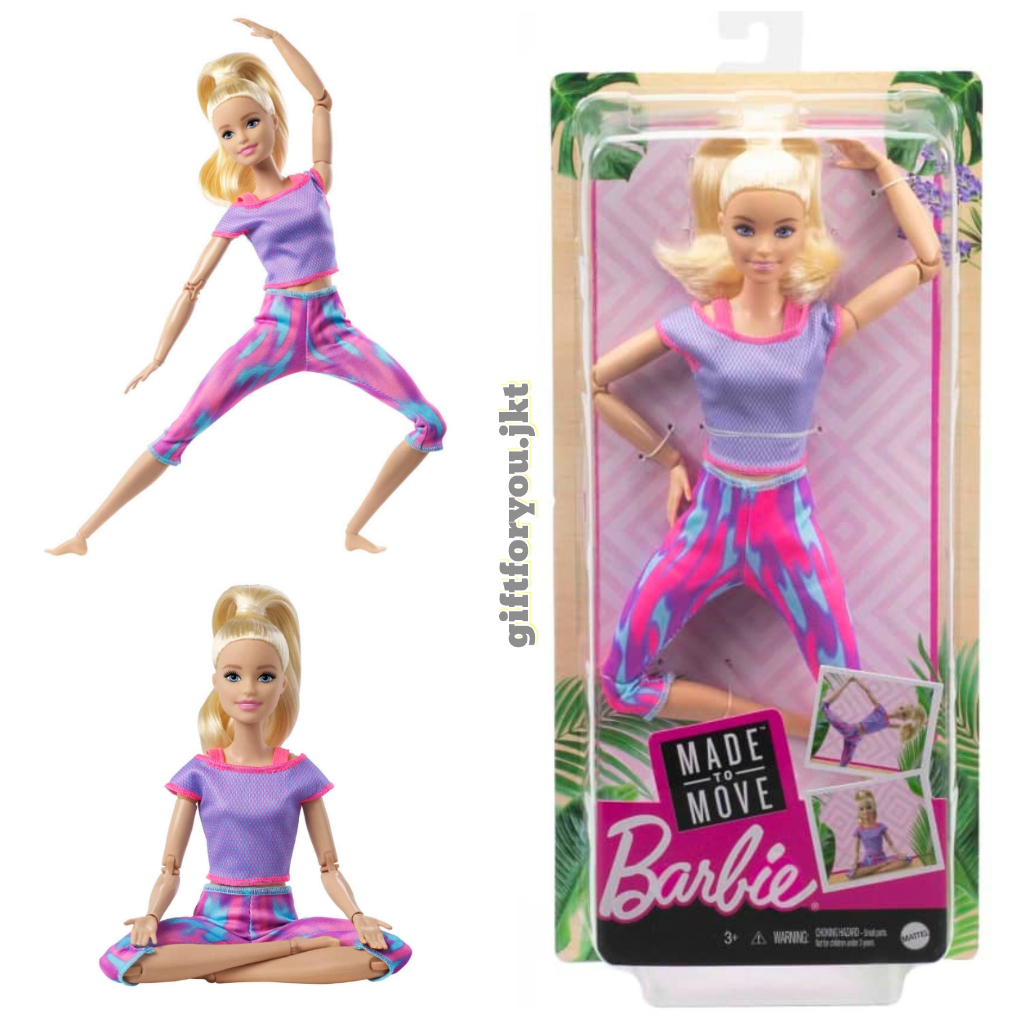 Boneka Barbie Made To Move MTM Mattel Pink Purple Top Blonde Mainan Anak