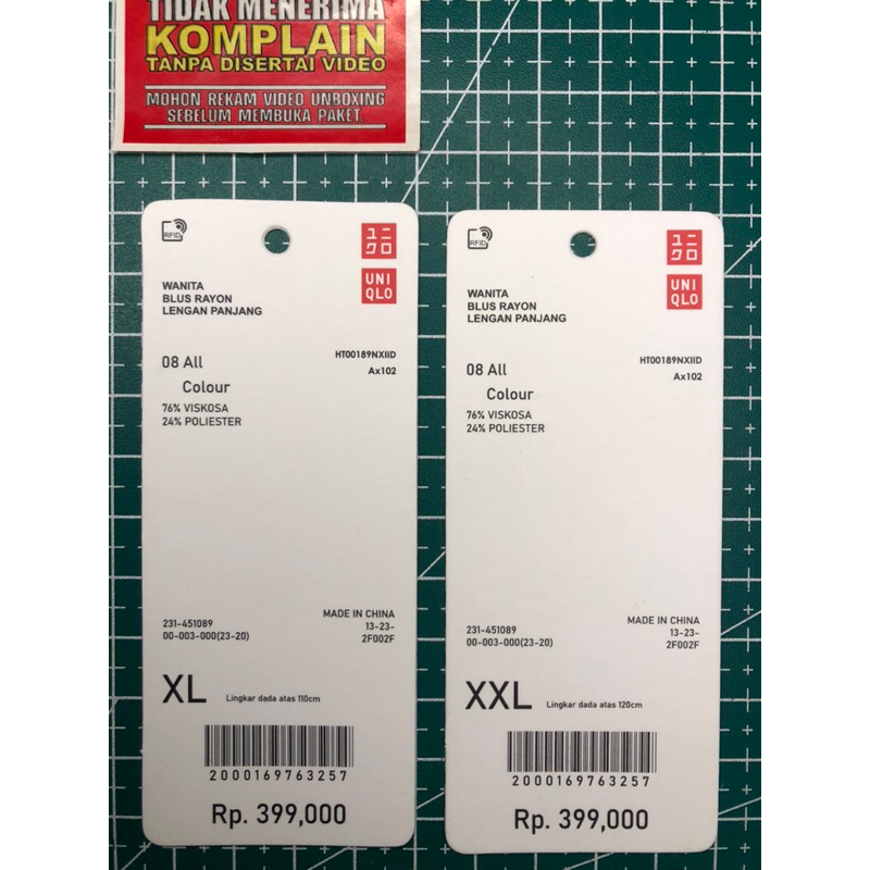 

UNIQLO BLUS RAYON PRICE TAG BARCODE SUPER PREMIUM CO 1X DI KIRIM 600PCS