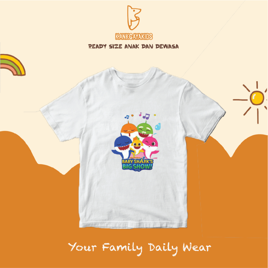 TYPE 10 Kaos baby shark _Happy shark_ - Tshirt Kaos Couple Keluarga FREE NAMA - Baju Anak dan dewasa