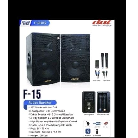 Speaker Aktif Pasif DAT F15 15ins USB Bluetot 2Mic Handle Wireless Original Garansi