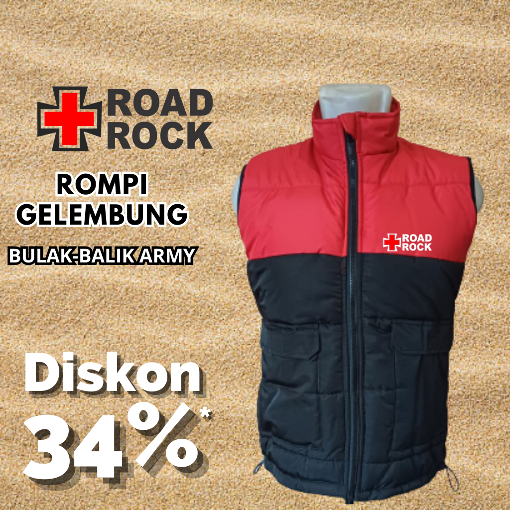 Road Rock - Red Black Jaket Vest Rompi Hoodie Anti Angin Pria Wanita / Vest Rompi Motor Tebal / Romp