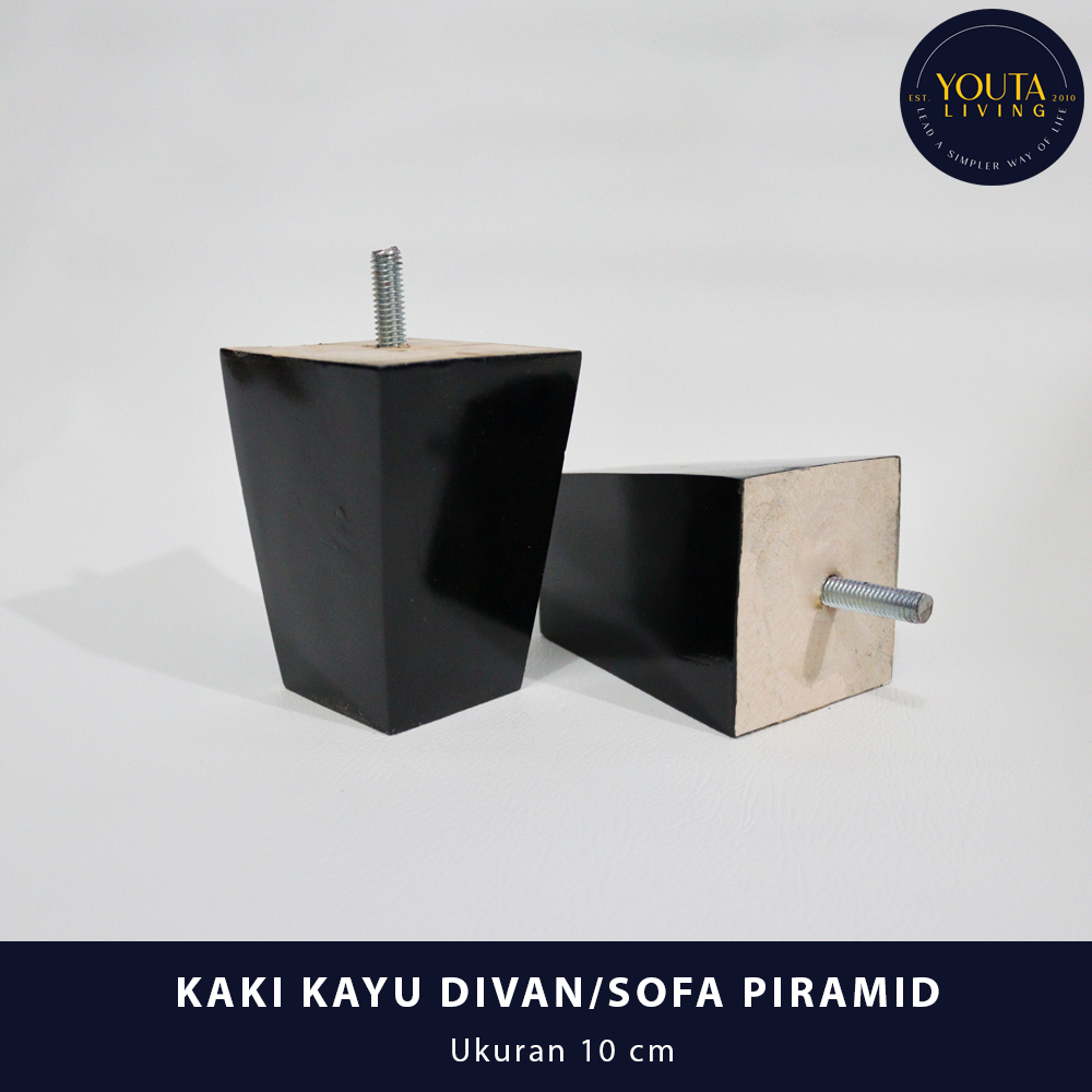 KAKI KAYU DIVAN/SOFA PIRAMID WARNA HITAM BAUT 10 CM