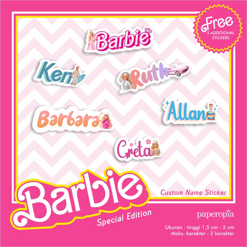

Stiker nama BARBIE series SPECIAL EDITION by paperopia , sticker label waterproof 30-50pcs