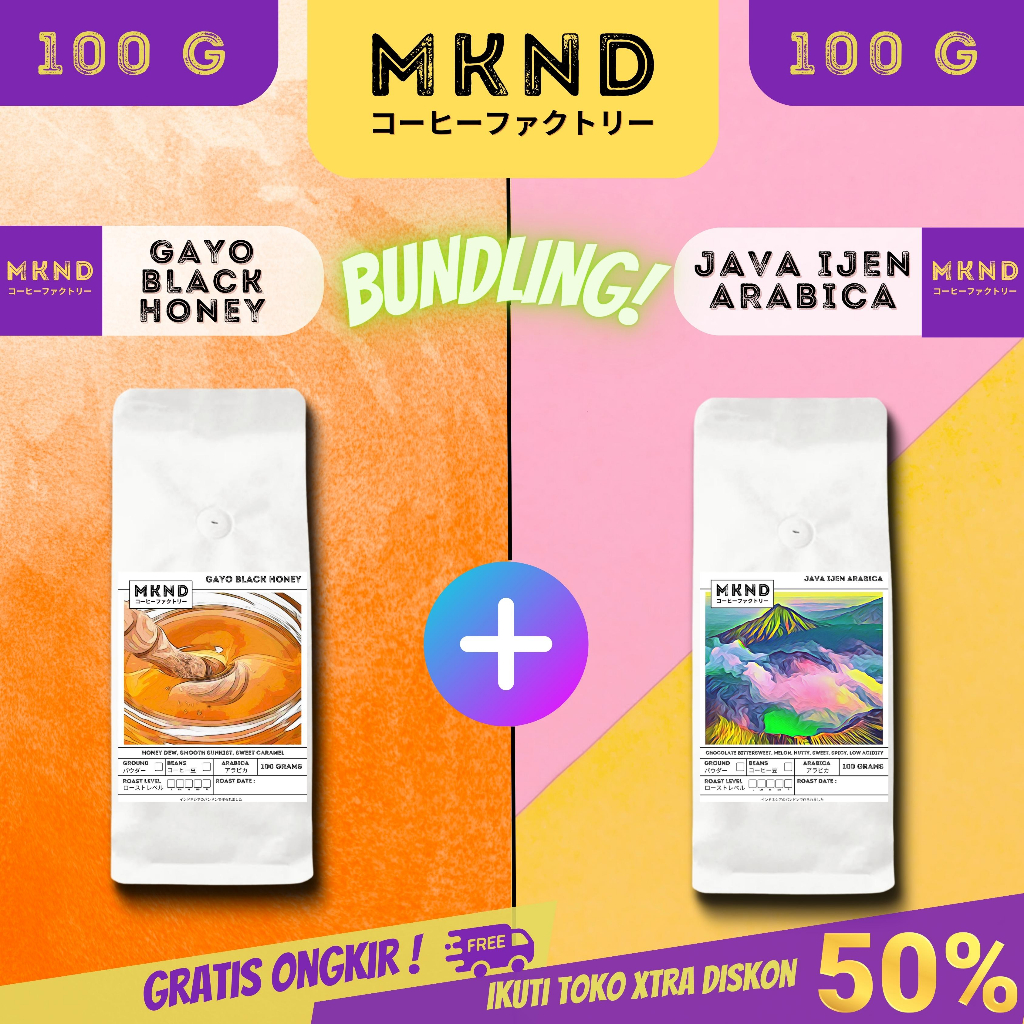 

MKND® BUNDLING HEMAT 2X100 KOPI ARABIKA ACEH GAYO BLACK HONEY SINGLE ORIGIN + KOPI ARABIKA JAVA IJEN BLUE MOUNTAIN NATURAL GRADE 1 PROMO DISCON | BIJI BUBUK | SINGLE ORIGIN | PREMIUM COFFE | ROASTED BEANS | MANUAL BREW | COFFE ROASTERY