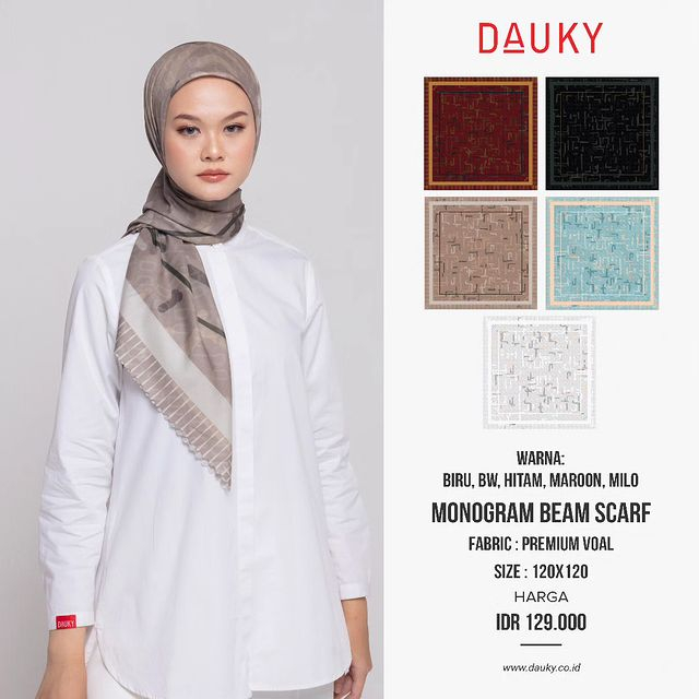 DAUKY HIJAB MONOGRAM BEAM SCARF/ SCARF DAUKY/ HIJAB MOTIF DAUKY/MOTIF TERBARU
